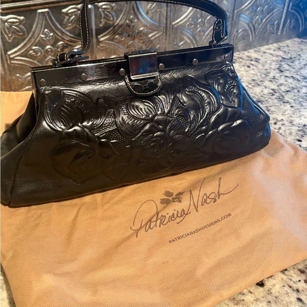 Patricia Nash Black Structured Leather Satchel